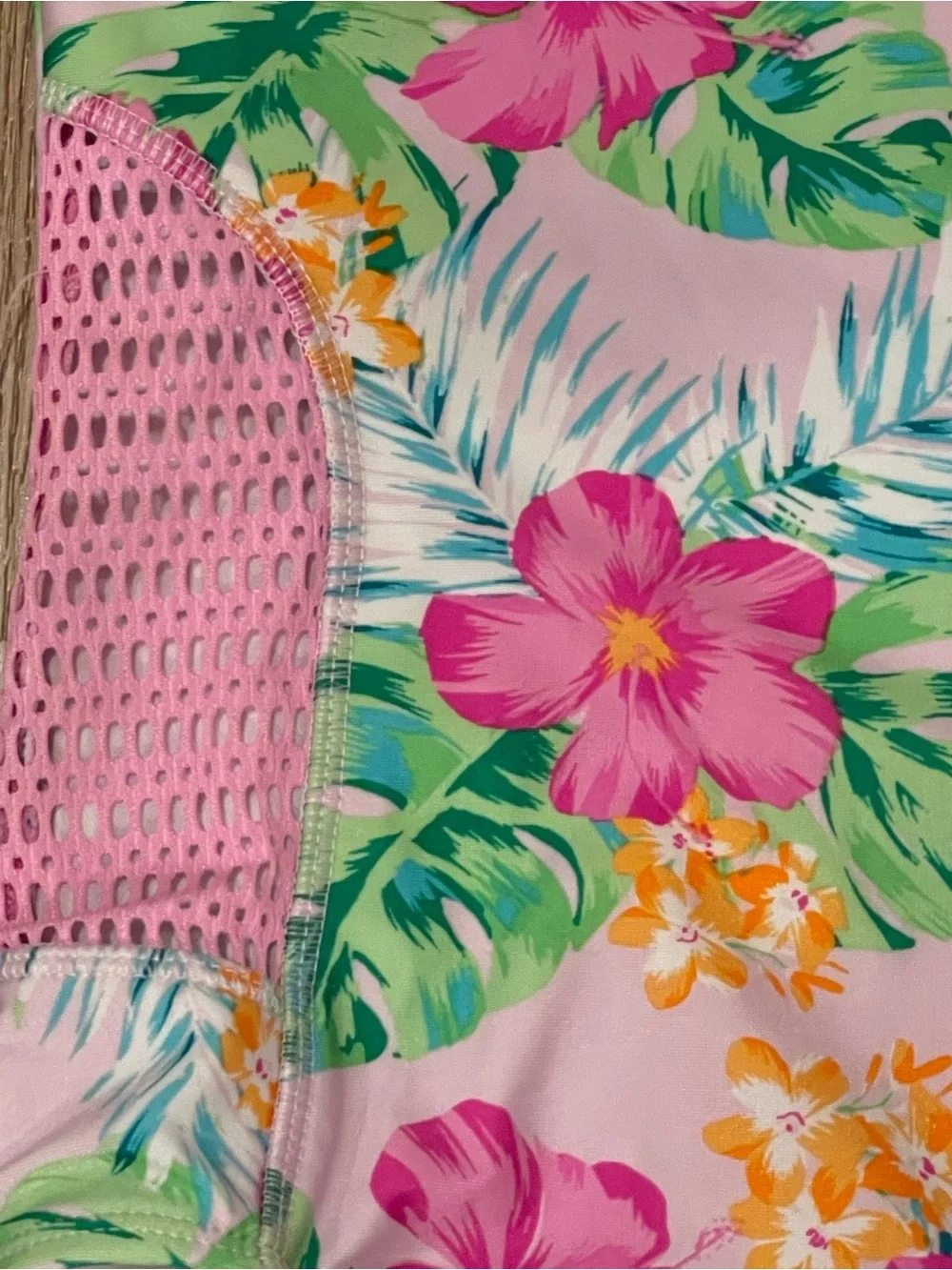 Girls Pink Floral Short-Sleeve Rash Guard One-Piece Swimsuit 10/12